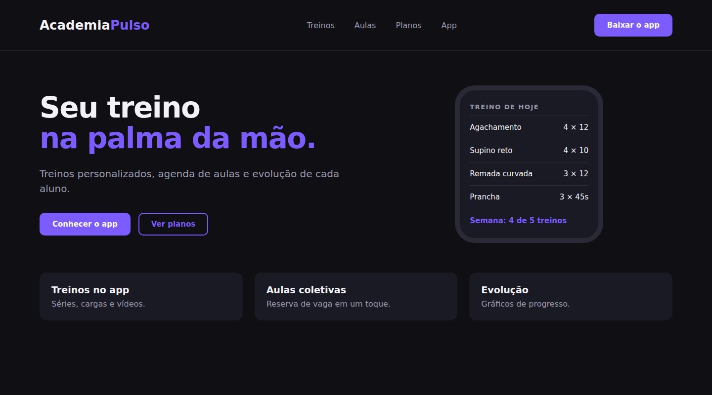 Tela do projeto conceito Academia Pulso